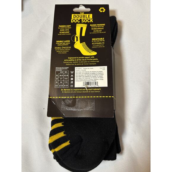 Dr. Martens Double Doc Sock Black Yellow Size S/M • Double Layer Boot Socks NWT - Picture 3 of 3